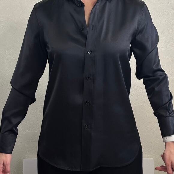 Saint Laurent Silk Satin Blouse Glossy Black size FR 38 Button front - Picture 13 of 13